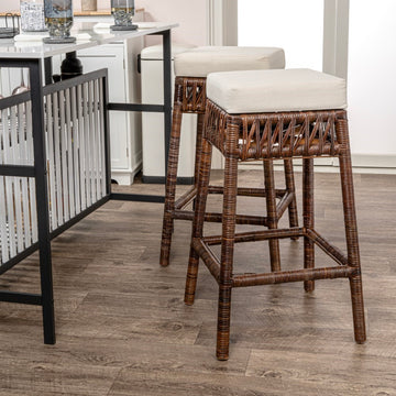 Bali Rustic Bohemian Hyacinth/Wood Backless Counter Stool - JONATHAN Y